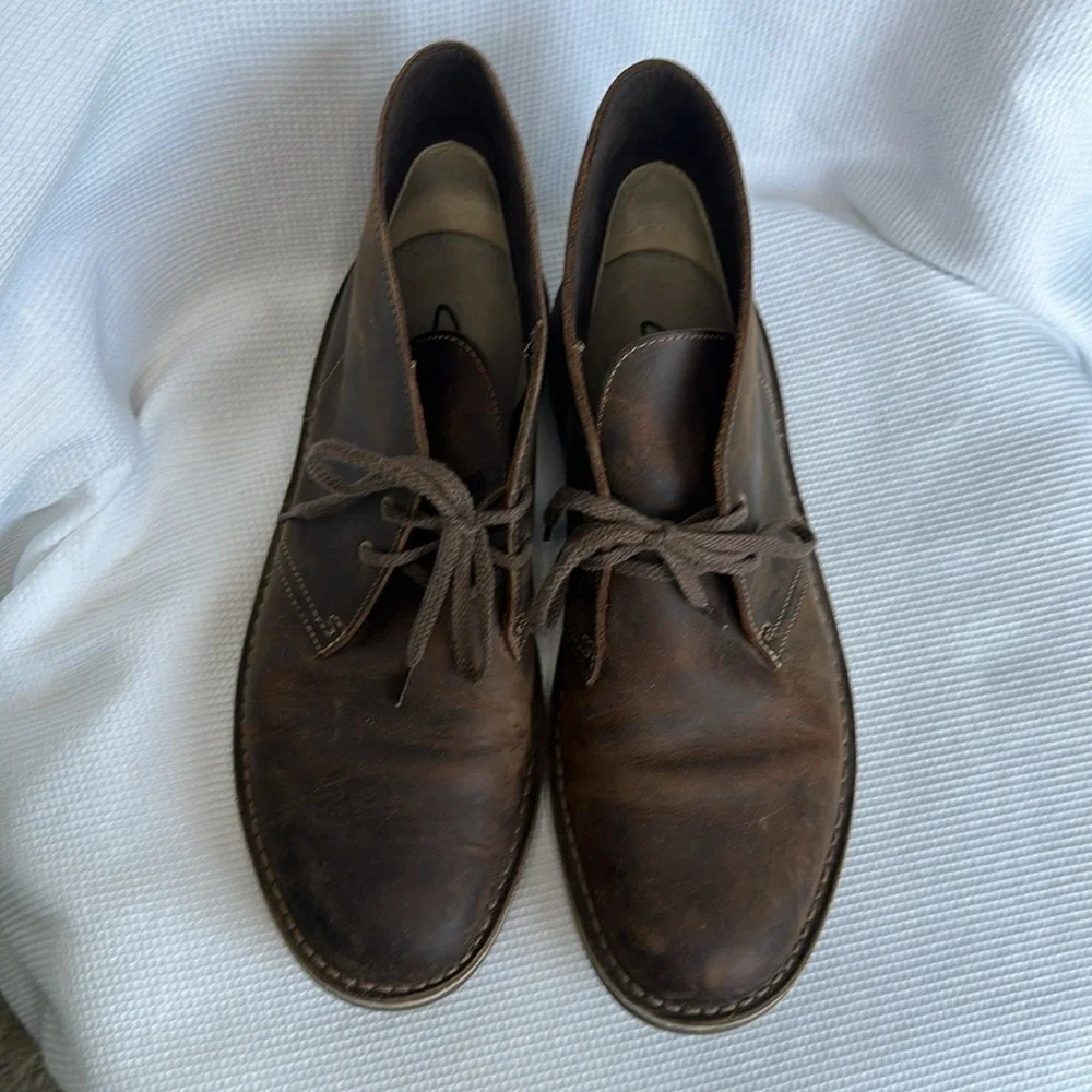 Clarks Men’s Bushacre 3 Chukka Boot Sz 10 Leather Contrast Stitch Brown Lace Up